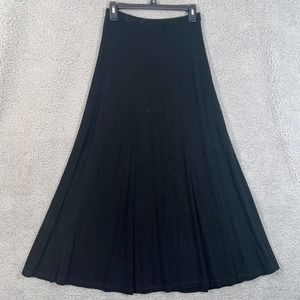 Chico's Skirt Womens 1 Black Casual Pleated Pull On Elastic Waist Solid Maxi